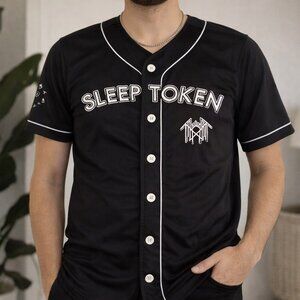 Hot Topic Sleep Token Embroidered Jersey Shirt Medium Black Band Tee Button Fron